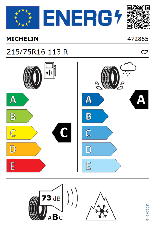 Tyre Label for Michelin Agilis CrossClimate 215/75R16 113R