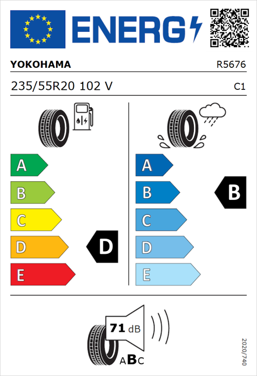 Tyre Label for Yokohama Geolandar CV G058 235/55R20 102V
