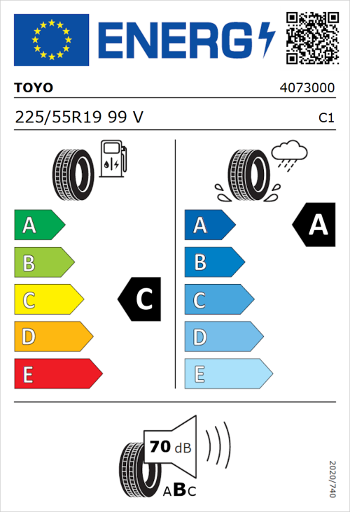 Tyre Label for Toyo Proxes Comfort 225/55R19 99V