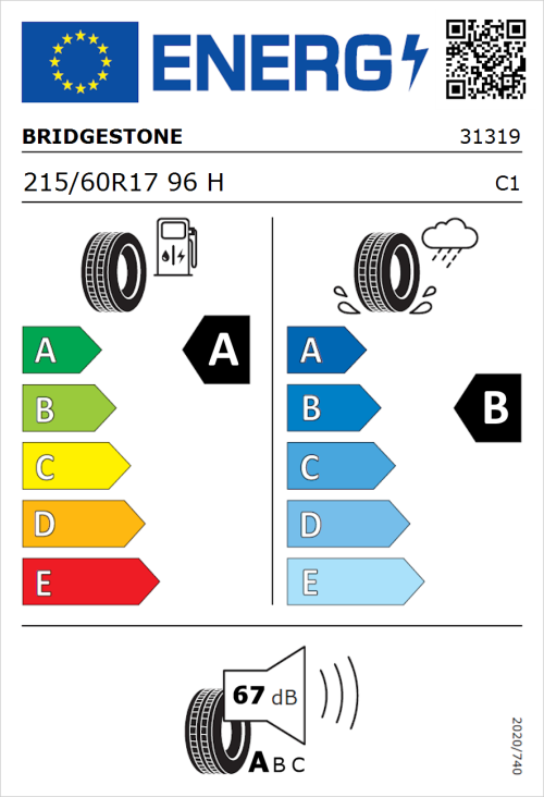 Tyre Label for Bridgestone Turanza 6 215/60R17 96H