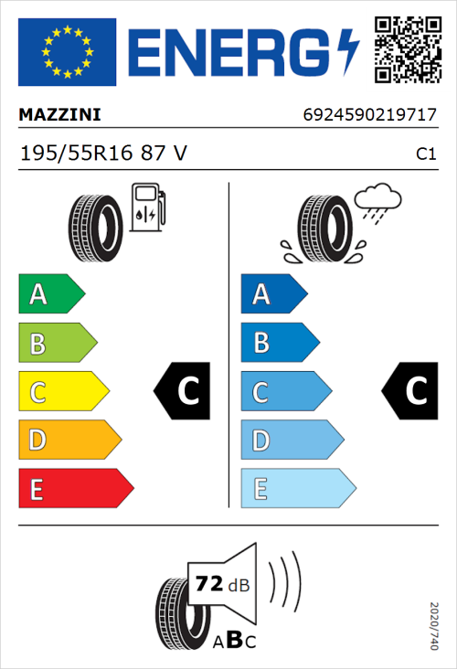 Tyre Label for Mazzini Falconer F1 195/55R16 87V