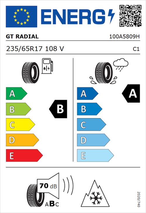 Tyre Label for GT Radial Climate Active 235/65R17 108V