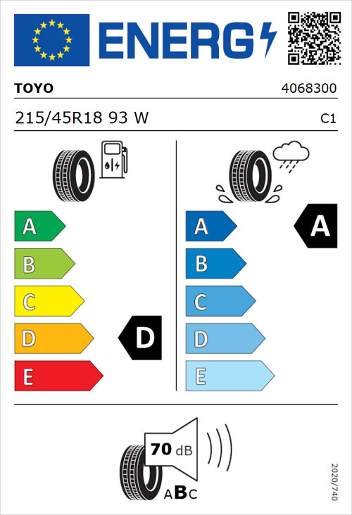 Tyre Label for Toyo Proxes Comfort 215/45R18 93W