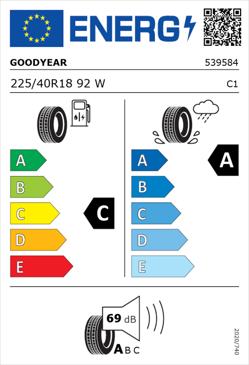 Tyre Label for Goodyear Eagle F1 Asymmetric 2 225/40R18 92W